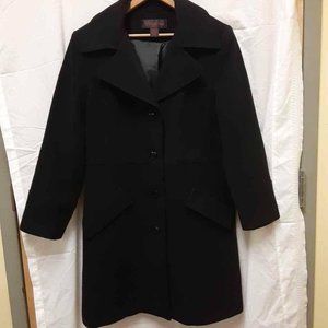 Angelina Womens Trench Coat Black 100% Wool sz 12